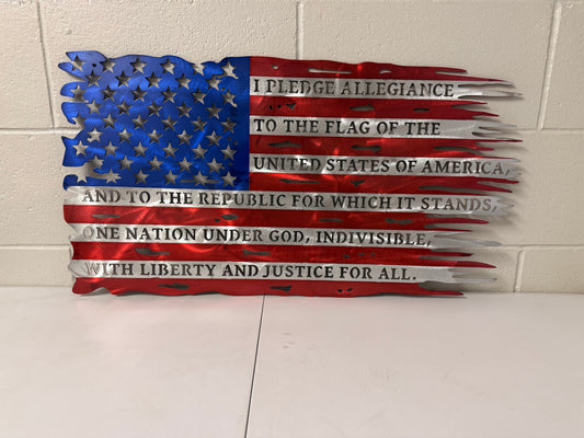 Tattered US Pledge Flag - Metal Wall Hanging