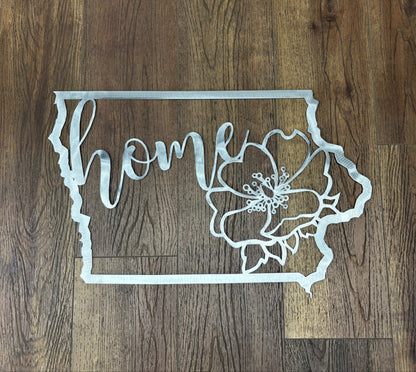 Iowa ’Home’ w/ State Flower Wall Hanging No finish Metal Wall Hanging
