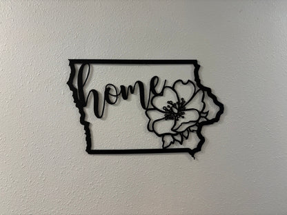 Iowa ’Home’ w/ State Flower Wall Hanging Metal Wall Hanging