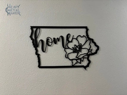 Iowa ’Home’ w/ State Flower Wall Hanging Metal Wall Hanging